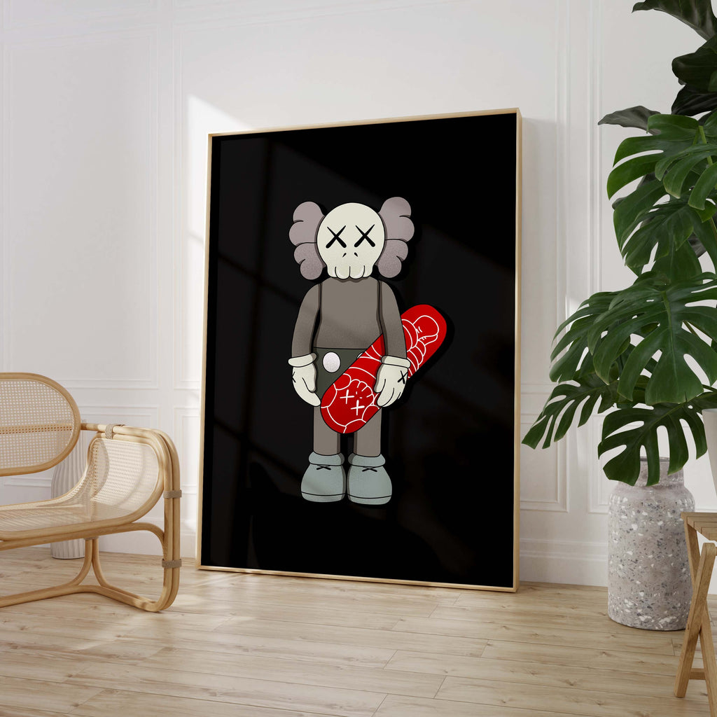 Skull Character mit Skateboard Poster · Cartoon Figur · Street Art Style · Edgy Urban Design · Modern Wandbild · Print ohne Rahmen-1