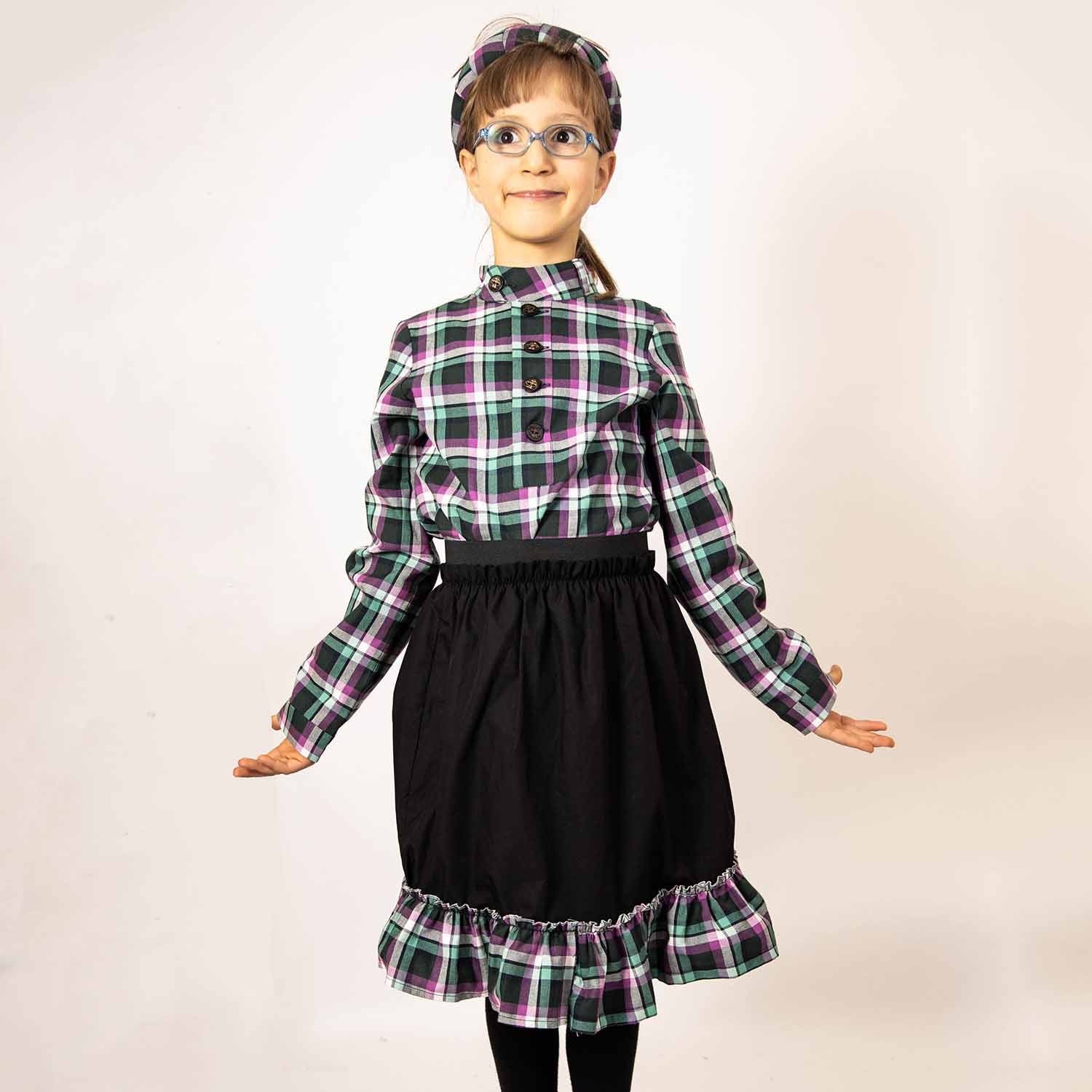 Black Skirt with Tartan Detail in Red & Green
