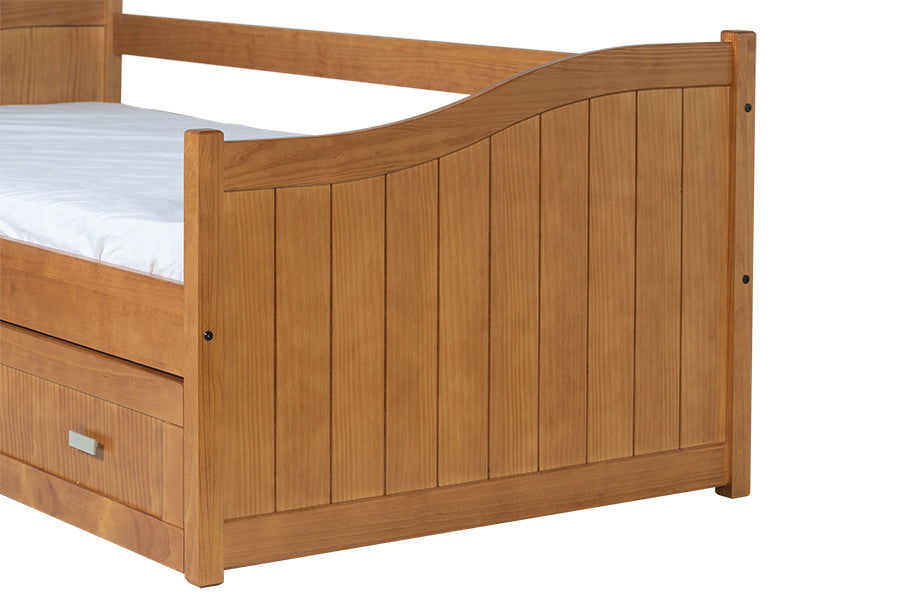 Ausziehbett Einzelbett Modul aus Massivholz – Nussbaum-Optik | Holzbett-1