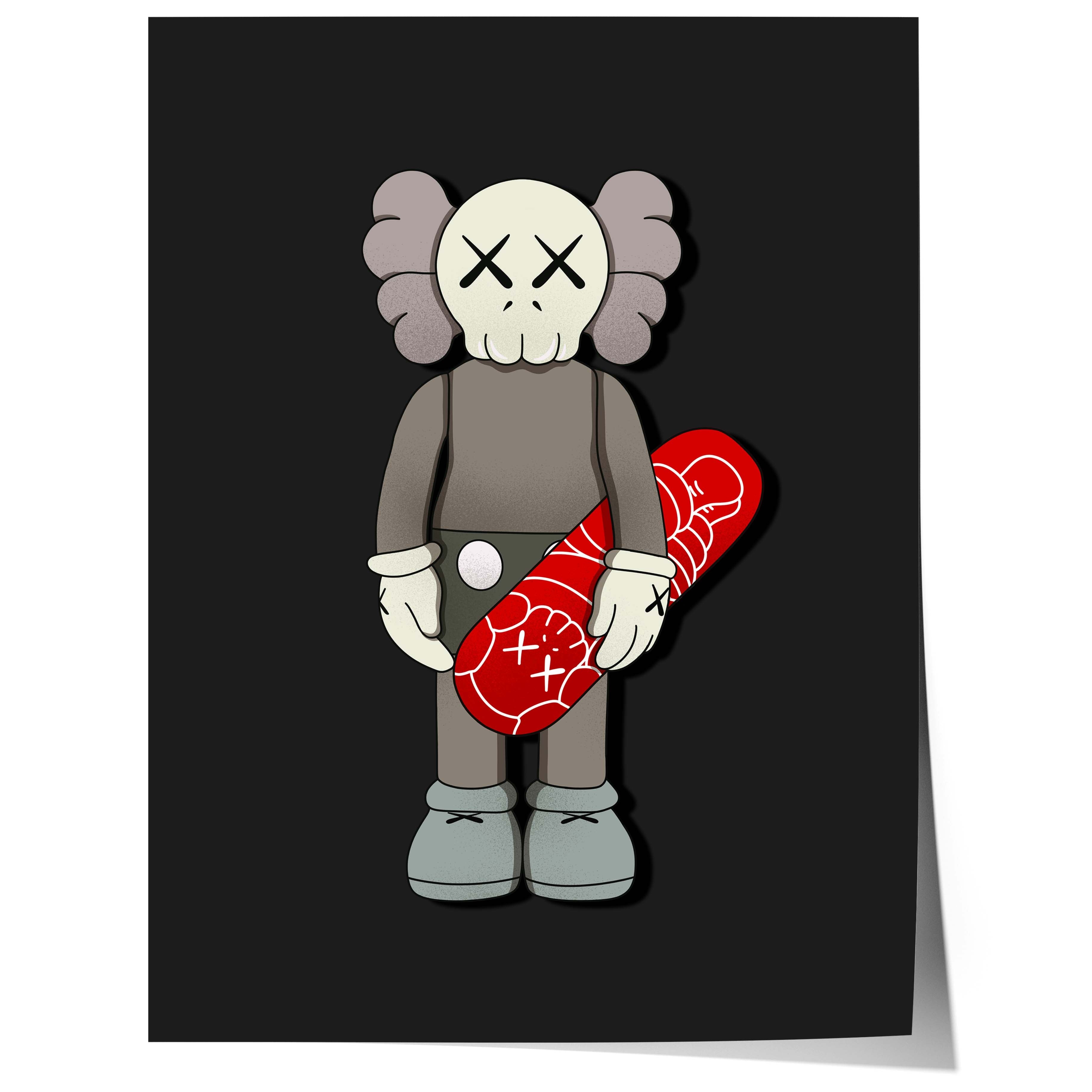 Skull Character mit Skateboard Poster · Cartoon Figur · Street Art Style · Edgy Urban Design · Modern Wandbild · Print ohne Rahmen-0